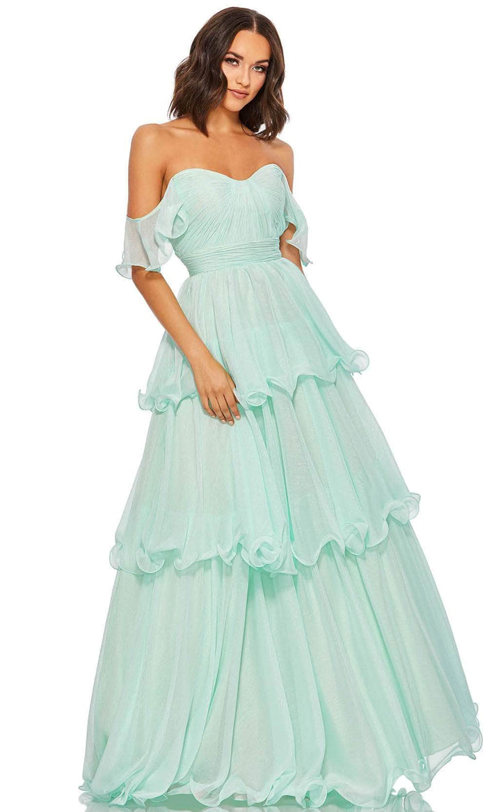 Mac Duggal 49245 - Off-Shoulder Tiered Prom Dress Special Occasion Dress 0 / Mint