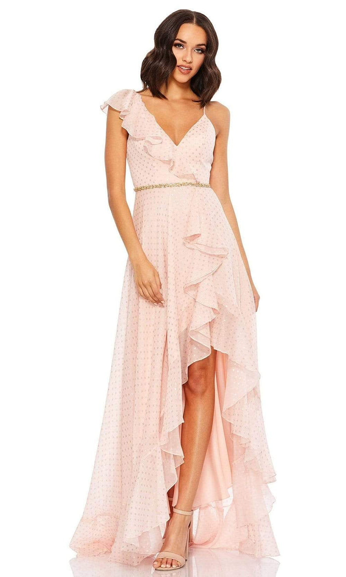 Mac Duggal - 49330 Ruffle Trimmed Polkadot High Low Dress Prom Dresses 0 / Salmon
