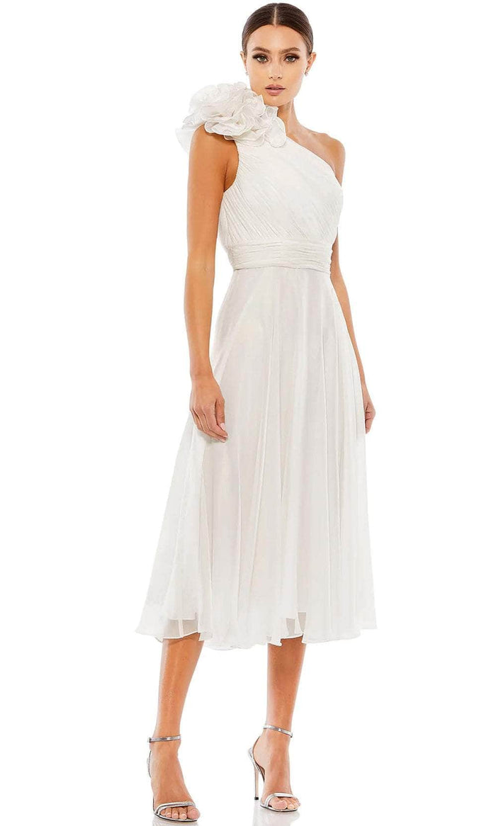 Mac Duggal 49491 - Ruffled Shoulder A-Line Prom Dress Prom Dresses 0 / White