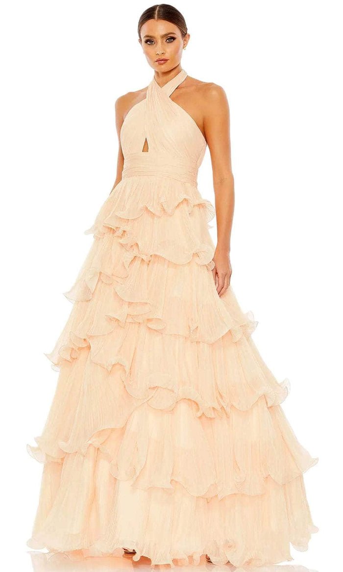 Mac Duggal 49535 - Halter Ruffle Tierred Prom Gown Prom Dresses 0 / Peach