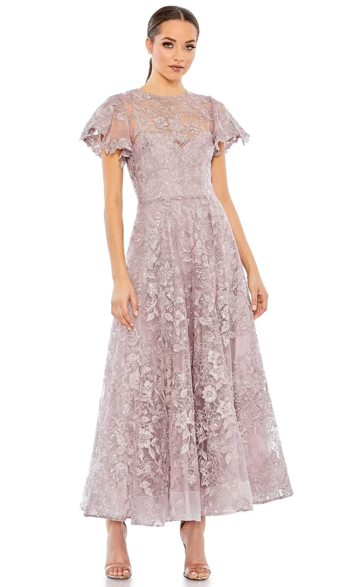 Mac Duggal 50665 - Floral Lace Jewel Neck Midi Dress Cocktail Dresses 0 / Lilac