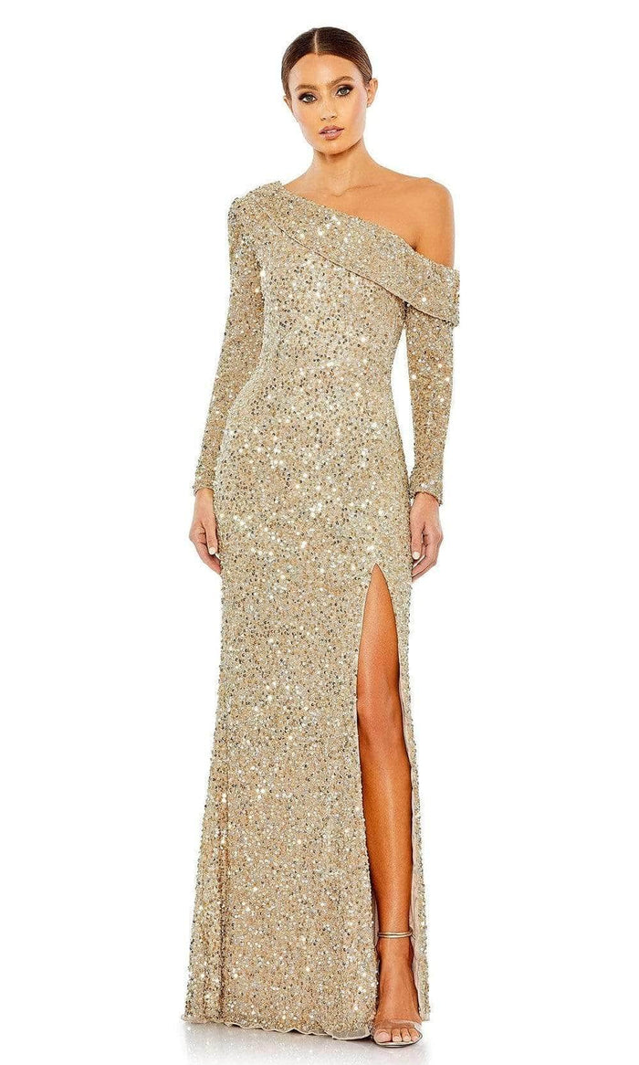 Mac Duggal - 5449 Long Sleeve Sequined Sheath Gown Evening Dresses 0 / Shimmering Gold