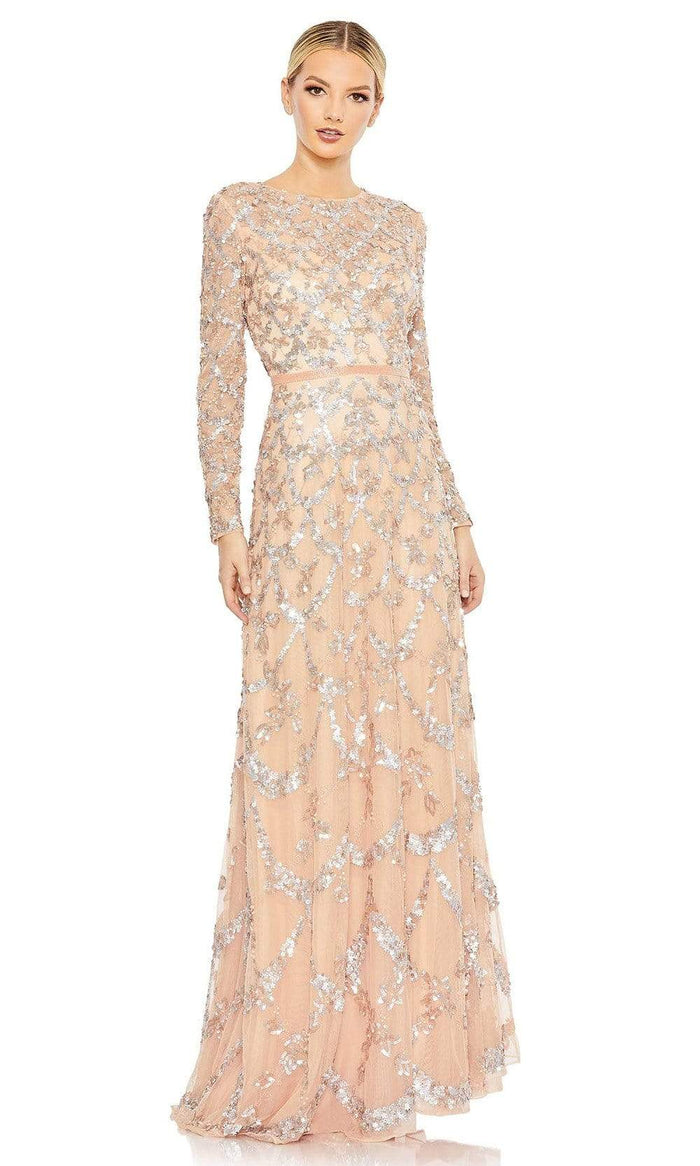 Mac Duggal - 5496 Long Sleeve Lattice Sequin Gown Special Occasion Dress 2 / Blush