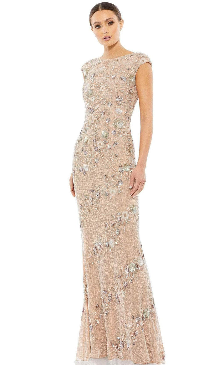Mac Duggal 5500 - Cap Sleeve Embellished Evening Gown Special Occasion Dress 2 / Nude/Silver