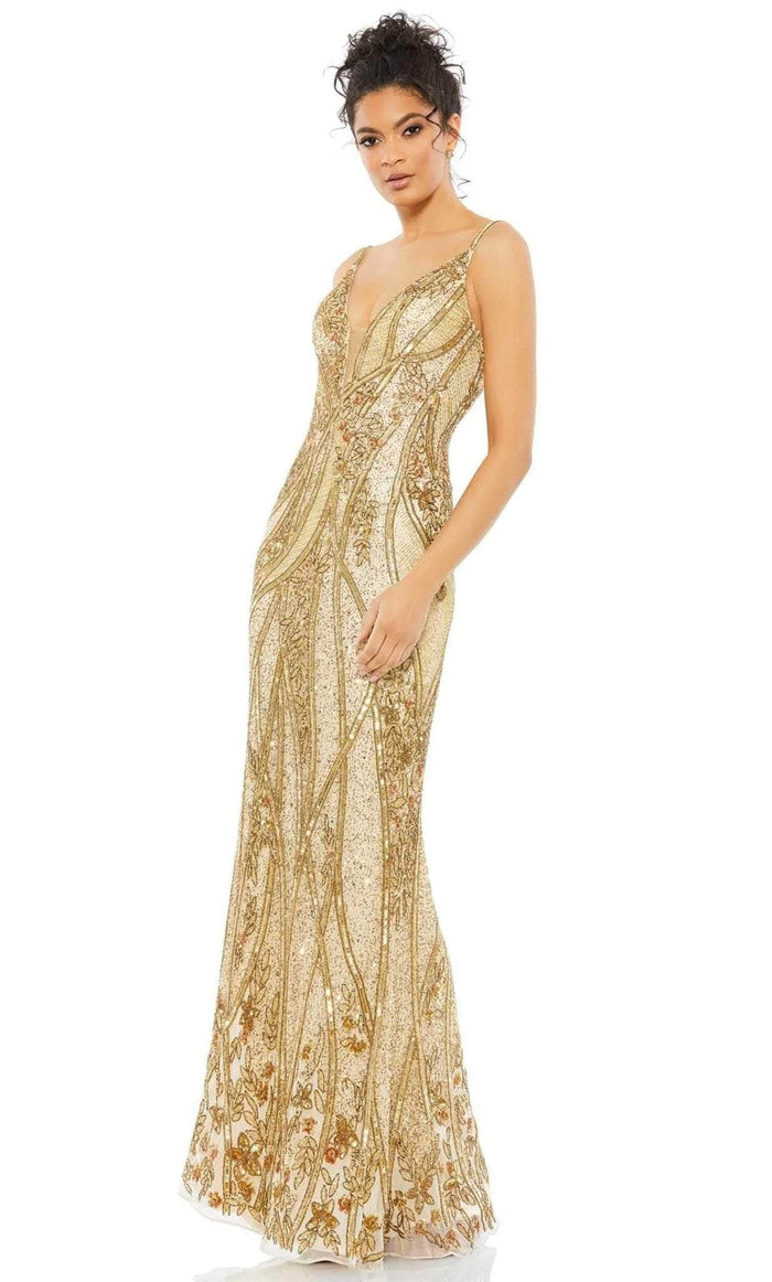 Mac Duggal 5517 - Embellished Sheath Evening Gown Special Occasion Dress 0 / Nude Gold