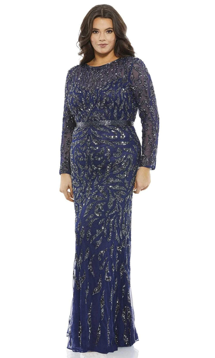 Mac Duggal 5519 - Bedazzled Long Sleeve Evening Dress Mother of the Bride Dresses 14W / Midnight