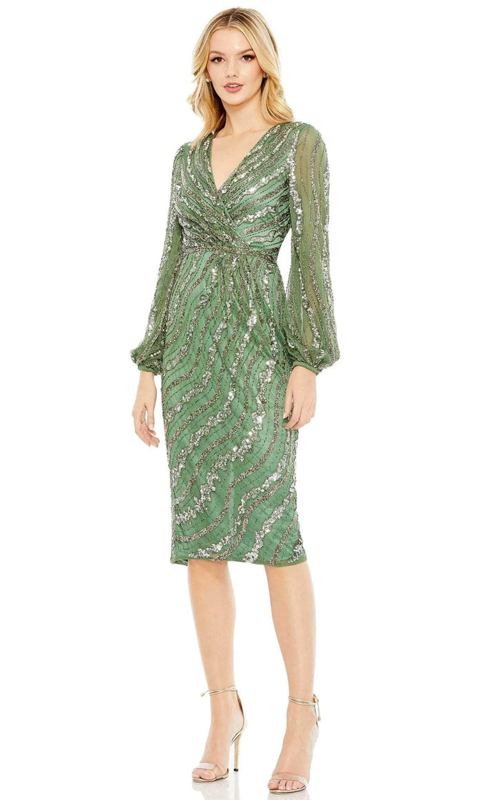 Mac Duggal 5573 - Sequined Long-Sleeved Dress Cocktail Dresses 0 / Sage