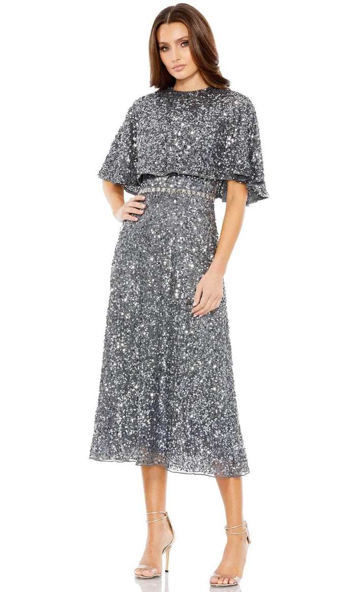 Mac Duggal Cape High Neck Midi Dress, 16 / Charcoal