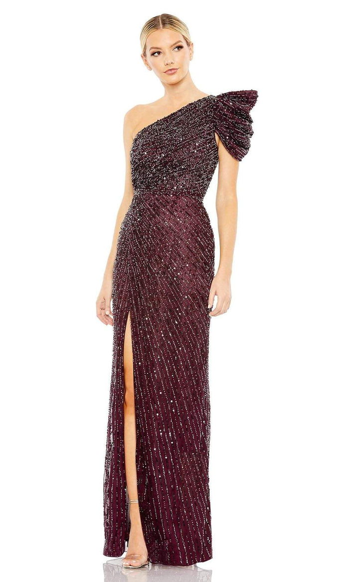 Mac Duggal - 5622 Draped Sleeve Sequin Gown Evening Dresses 2 / Blackberry