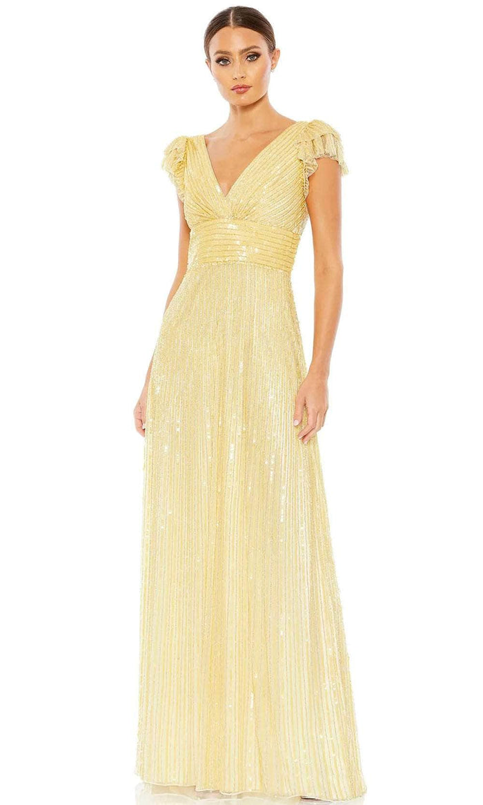 Mac Duggal 5646 - Flutter Sleeve Sequin Prom Gown Prom Dresses 0 / Buttercream