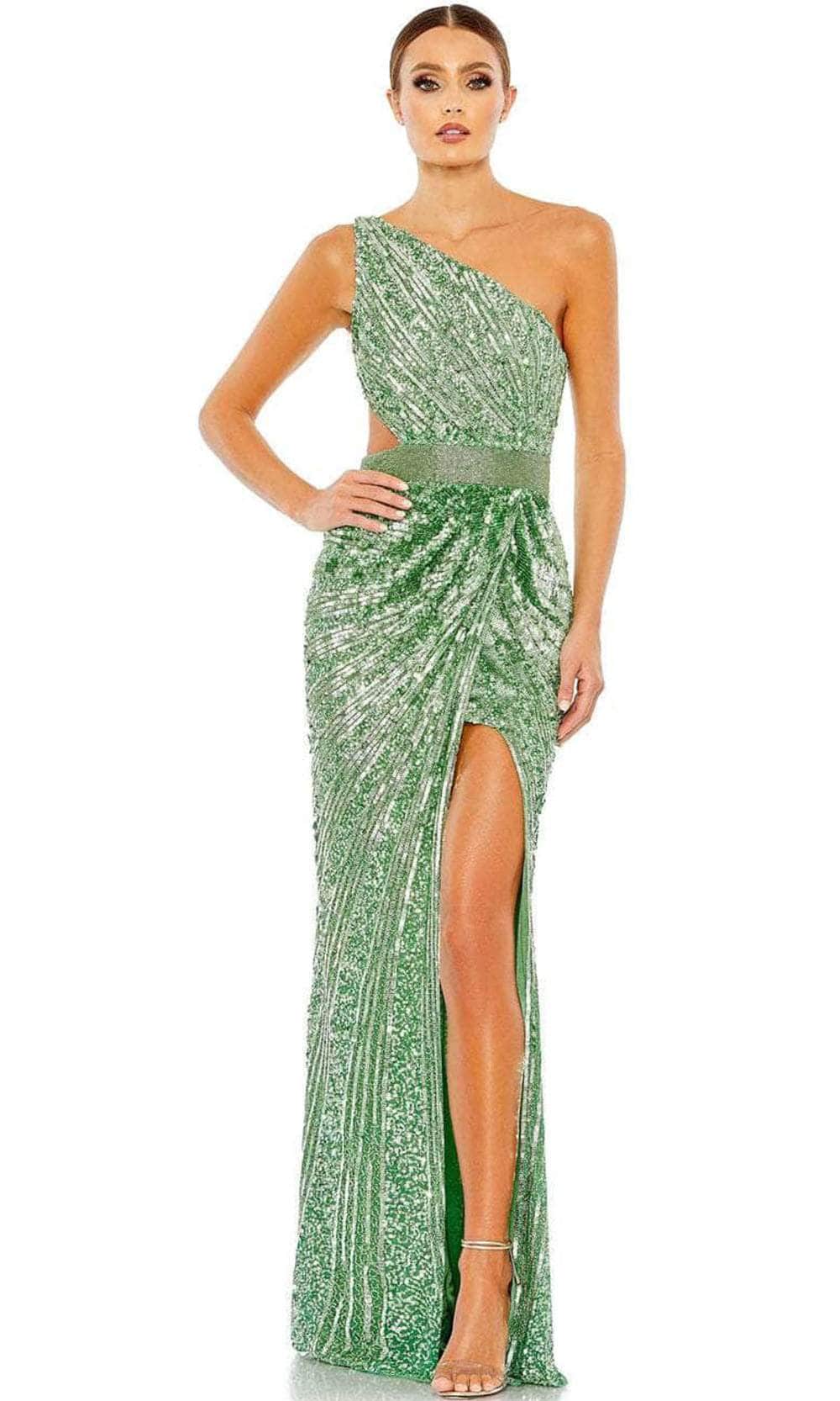 mac duggal one shoulder dress Mac Duggal Women's Sequined One-Shoulder Lace-Up Gown - Sage
