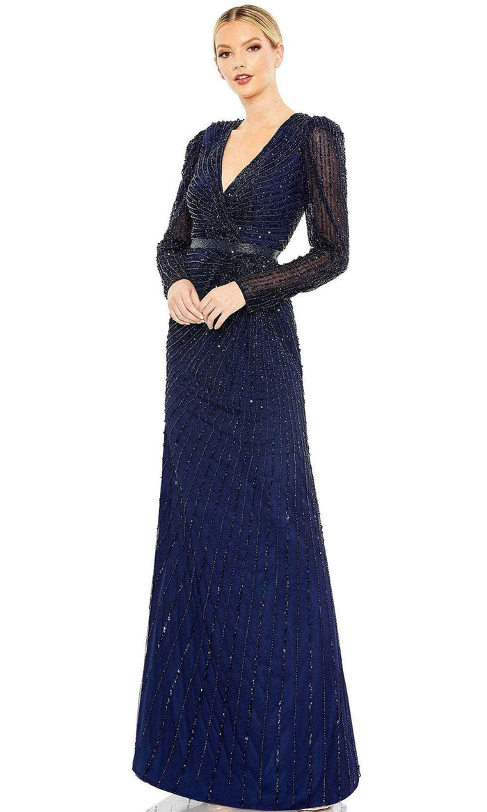 Mac Duggal 5715 - V-Neck Sequined Evening Dress Special Occasion Dress 4 / Midnight