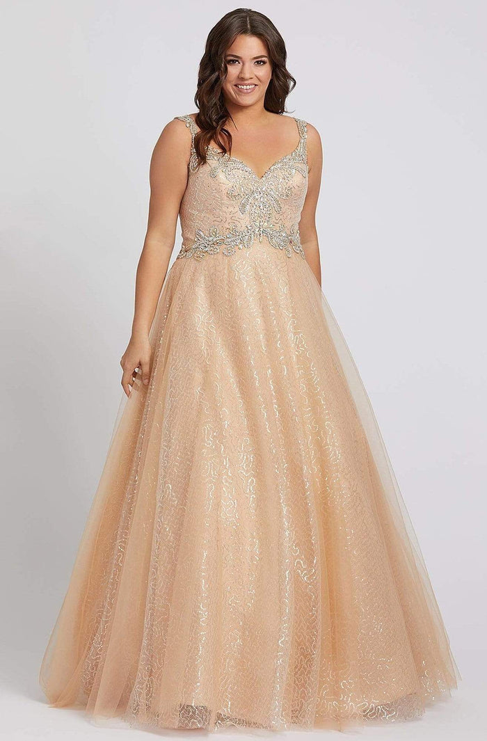 Mac Duggal - 65037F Embellished Shimmering Evening Gown Special Occasion Dress 12W / Nude/Silver