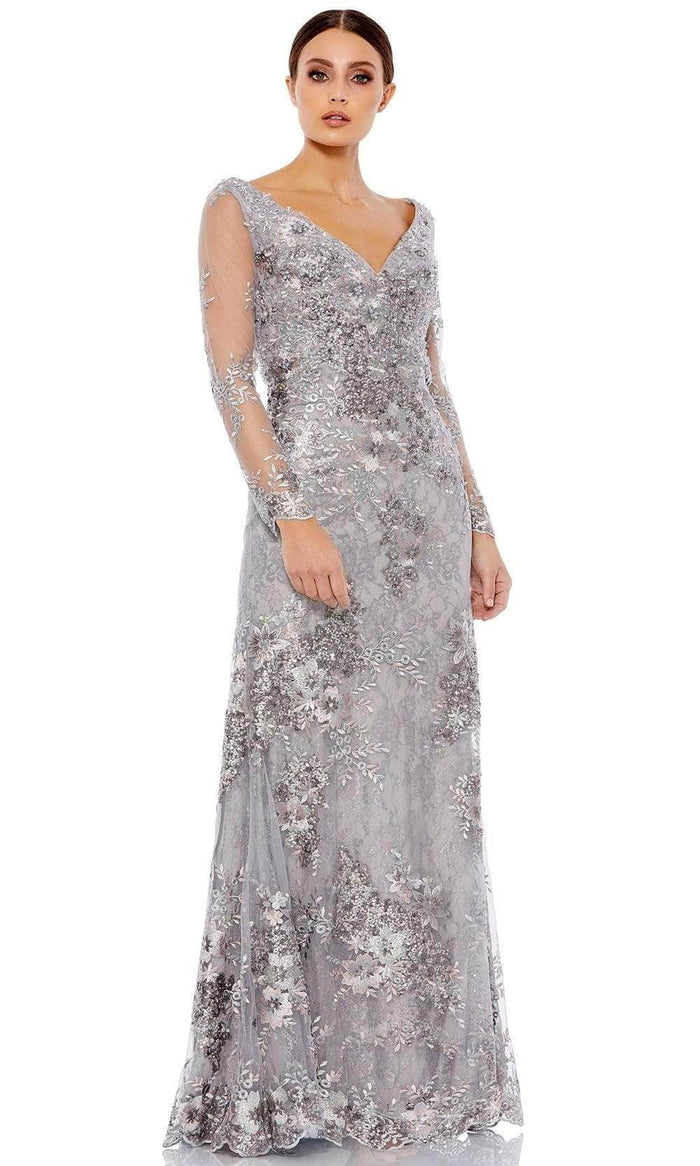 Mac Duggal - 67539 Embroidered Sheath Gown Evening Dresses 0 / Platinum