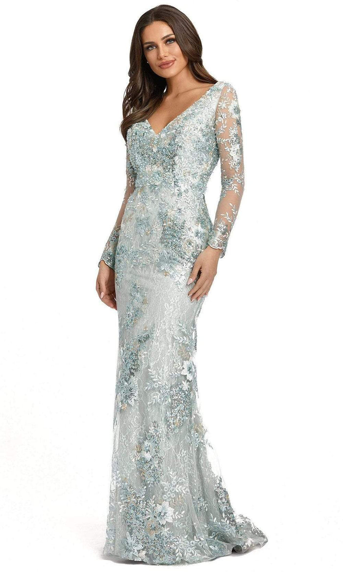 Mac Duggal - 67539 Embroidered Long Sleeve Sheath Gown Evening Dresses 0 / Seamist