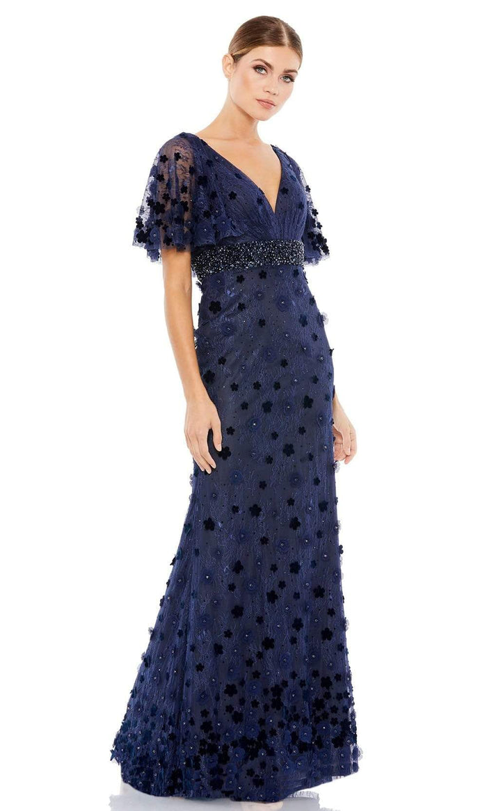 Mac Duggal - 67712 V Neck Bell Sleeve Lace Dress Evening Dresses 0 / Midnight Blue