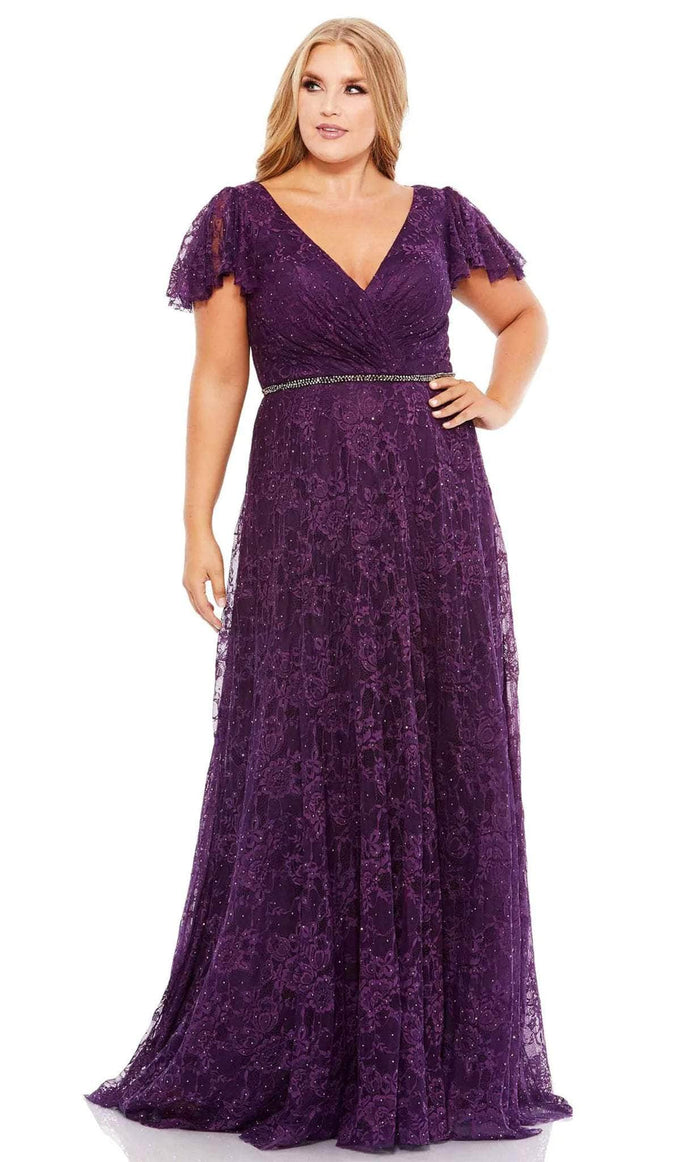 Mac Duggal 67761 - Floral Laced A-line Gown Mother of the Bride Dresses 0 / Aubergine