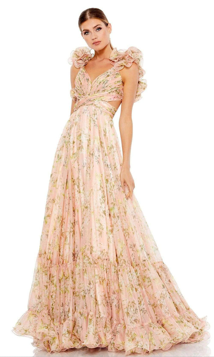 Mac Duggal - 67803 Ruffled Floral Printed A-Line Dress Prom Dresses 0 / Pink/Multi