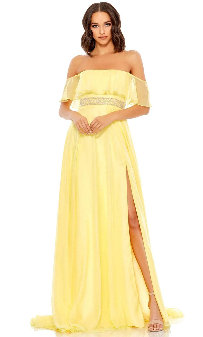 Mac Duggal 67817 - Ruffled Off-Shoulder A-line Prom Dress Prom Dresses 0 / Lemon