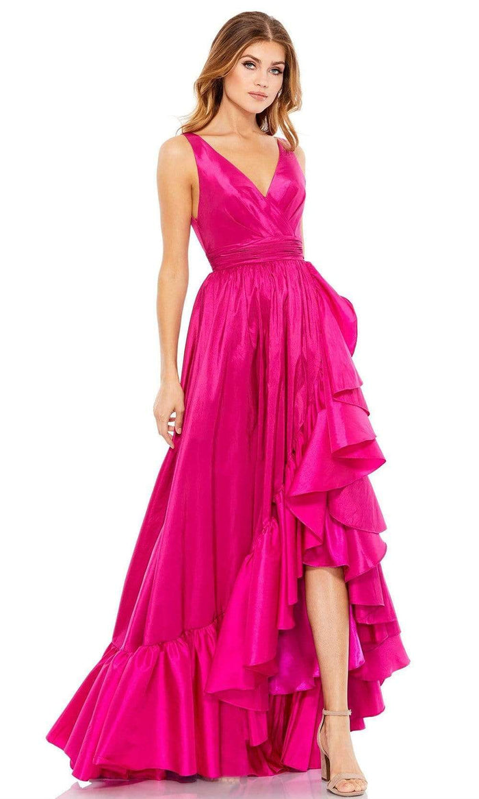 Mac Duggal - 67835 V Neck Taffeta High Low Dress Prom Dresses 0 / Magenta