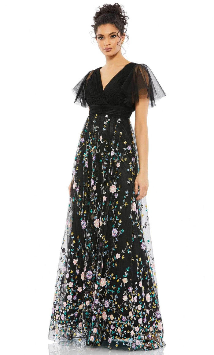 Mac Duggal 67889 - Short Sleeve Floral Printed Evening Dress Mother of the Bride Dresses 2 / Black Multi