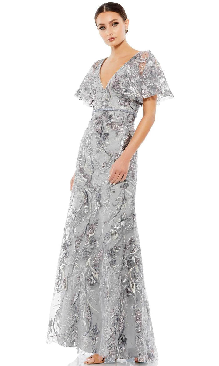 Mac Duggal 67908 - Embellished Short Bell Sleeve Long Dress Mother of the Bride Dresses 2 / Platinum