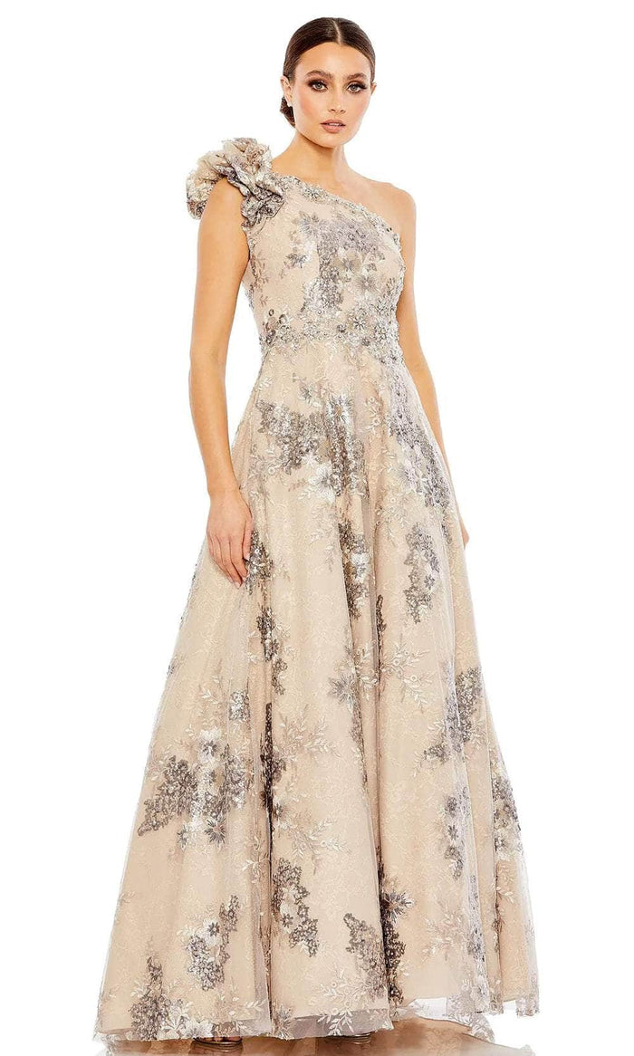 Mac Duggal 67960 - Ruffled One-Shoulder Semi-Ball gown Prom Dresses 2 / Mocha