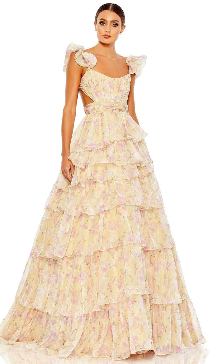 Mac Duggal 67974 - Floral Print Sleeveless Long Dress Special Occasion Dress 0 / Buttercream