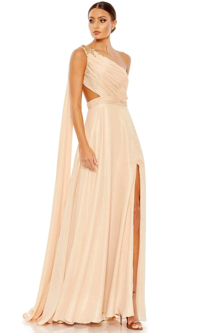 Mac Duggal 68053 - Grecian Inspired A-line Flowy Gown Prom Dresses 0 / Gold Nude