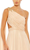 Mac Duggal - Beige One Shoulder Open Back Flowy Gown - Gold/Nude / US 14 Mac Duggal - Beige One Shoulder Open Back Flowy Gown - Gold/Nude / US 14
