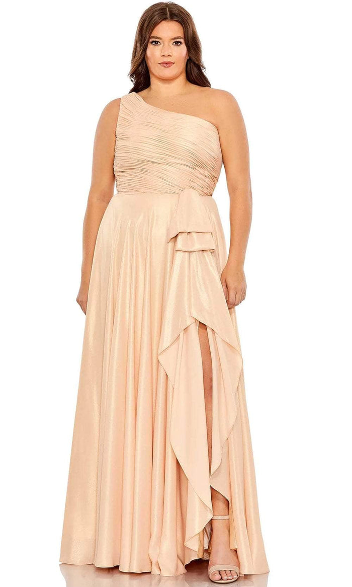 Mac Duggal 68125 - Ruched Bod Asymmetric Shiny Dress Evening Dresses 14W / Gold