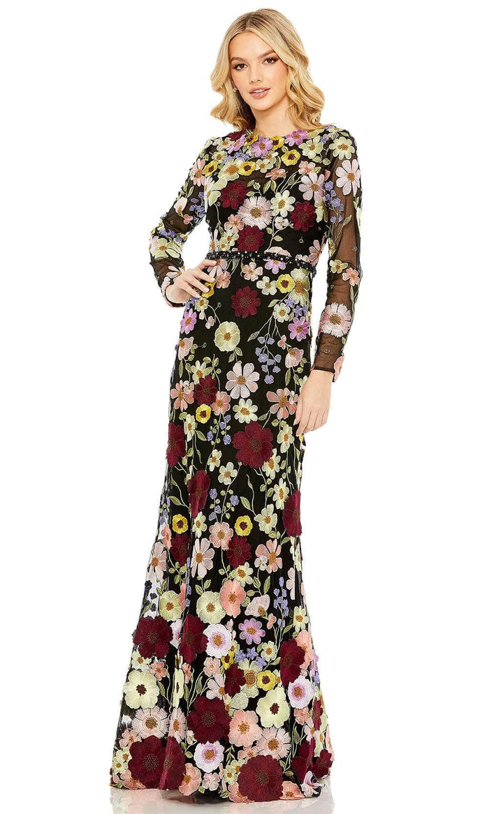 Mac Duggal 68201 - Floral Appliqued Evening Gown Evening Dresses 2 / Black Multi
