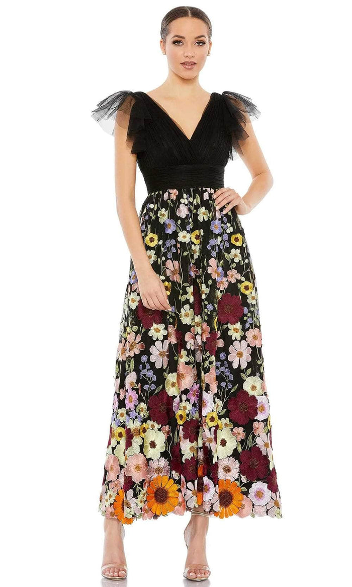 Mac Duggal 68204 - Ruffled Floral Maxi Dress Party Dresses 0 / Black Multi
