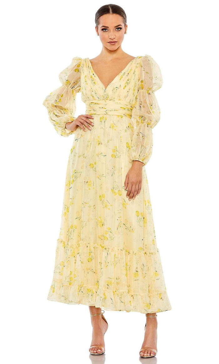 Mac Duggal 68246 - Tiered Puff Sleeve Evening Dress Special Occasion Dress 4 / Yellow Multi