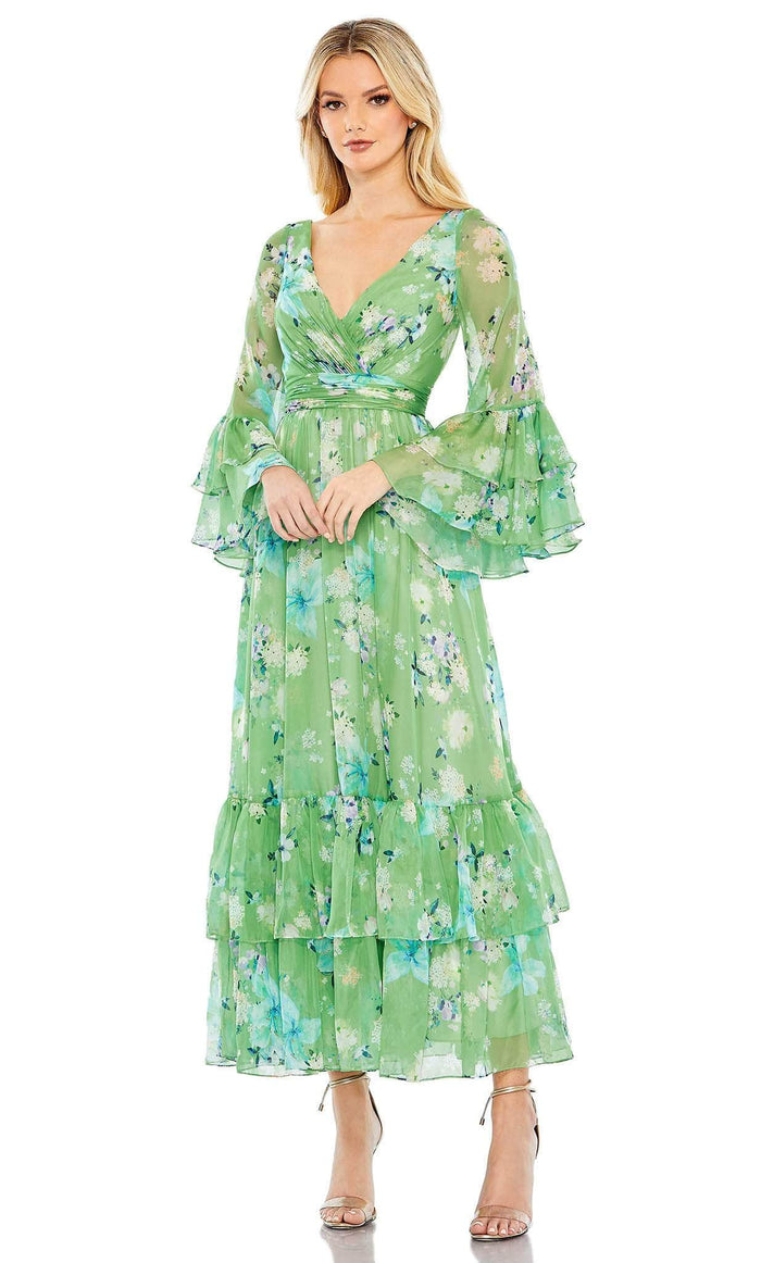 Mac Duggal 68257 - Tea Length Flounce Floral Dress Special Occasion Dress 0 / Green Multi