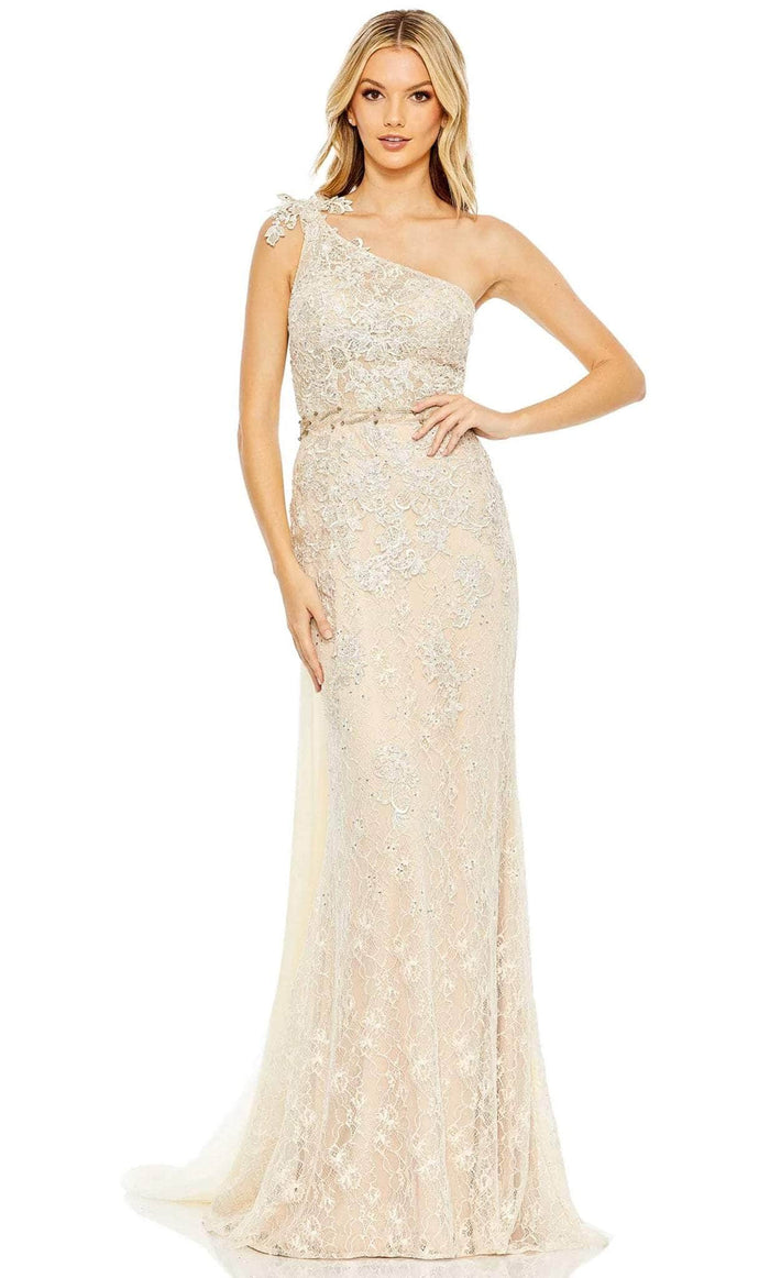 Mac Duggal 79315 - One Shoulder Lace Sheath Gown Prom Dresses 0 / Ivory Nude