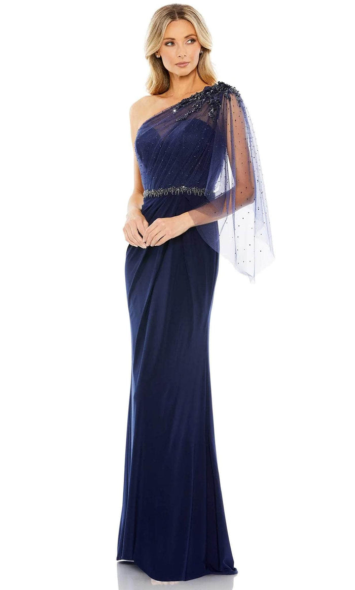 Mac Duggal 79392 - Mesh Beaded One Shoulder Formal Gown Prom Dresses 2 / Navy
