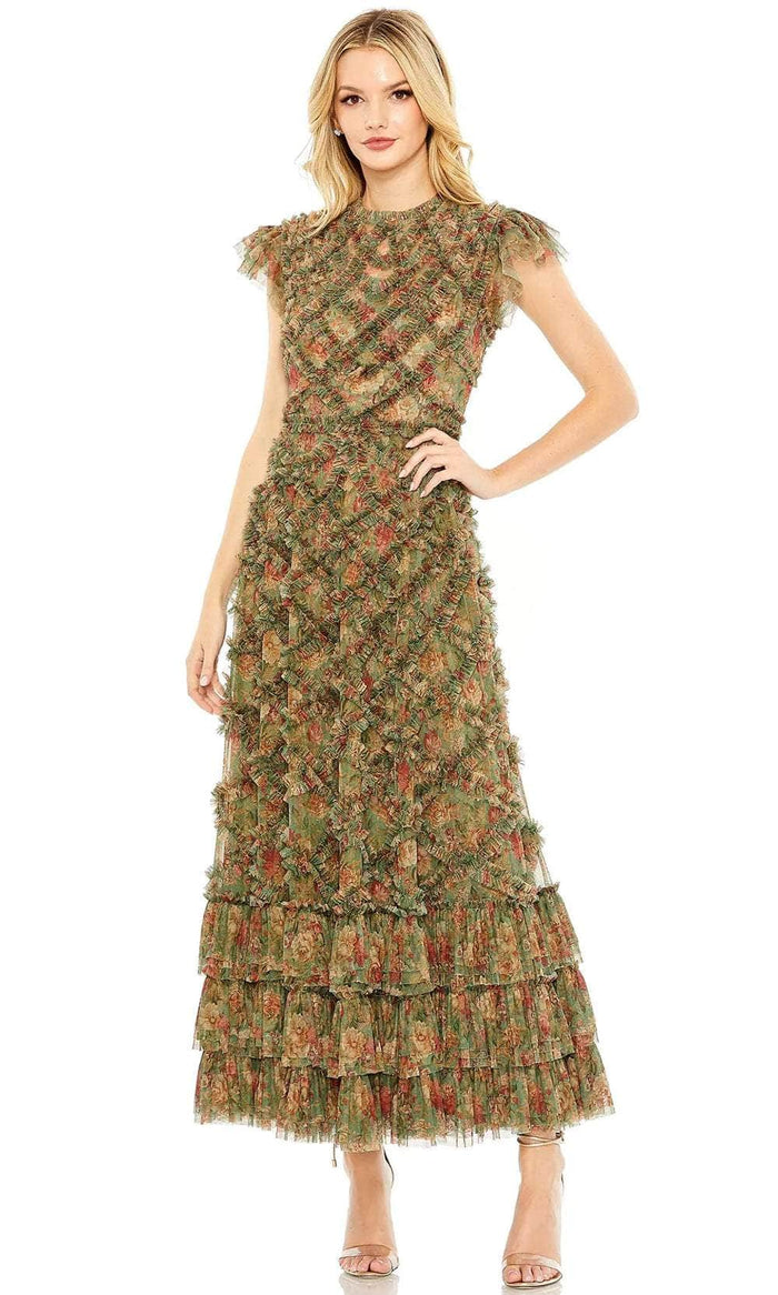 Mac Duggal 8009 - Ruffled Floral Formal Dress Cocktail Dresses 2 / Green Multi