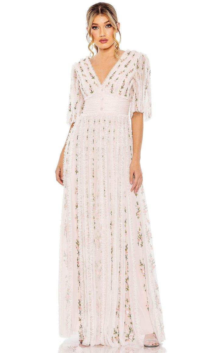 Mac Duggal 8028 - Floral Ruffle Evening Dress Special Occasion Dress 0 / Blush Multi