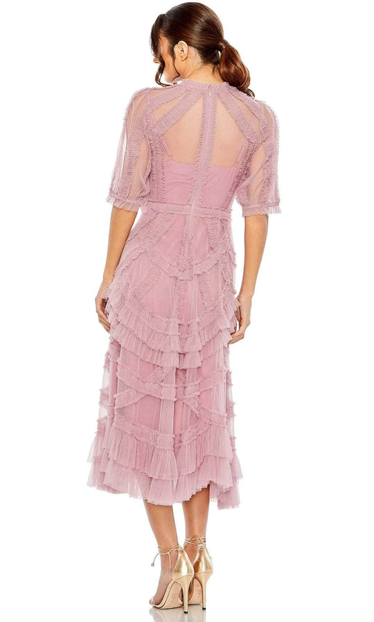 Mac Duggal 8058 - High Neck Ruffled Tea Length Dress