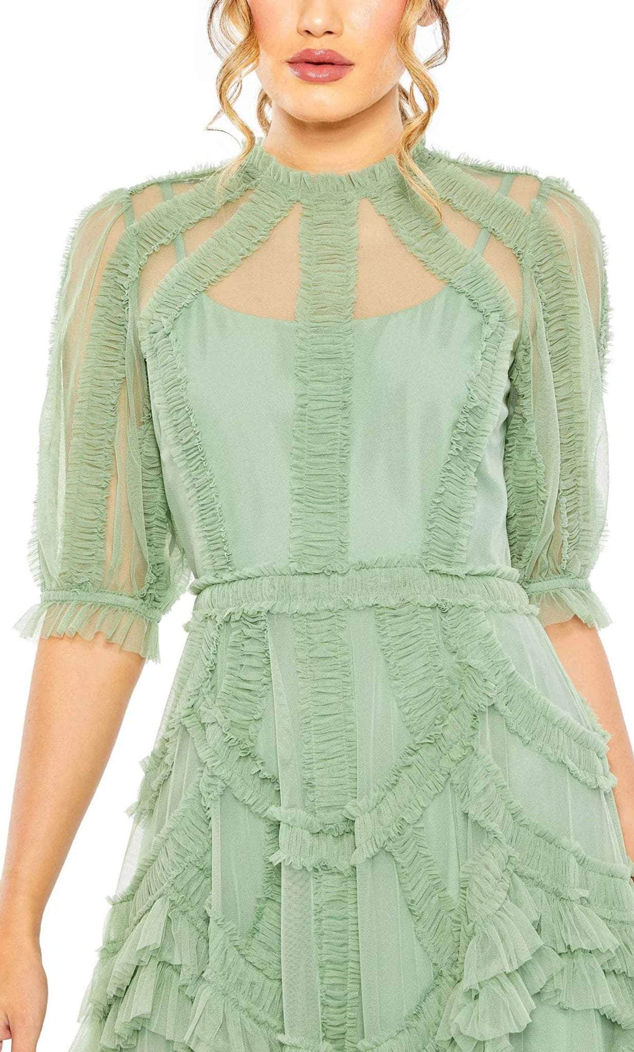 Mac Duggal 8058 - High Neck Ruffled Tea Length Dress – Couture Candy