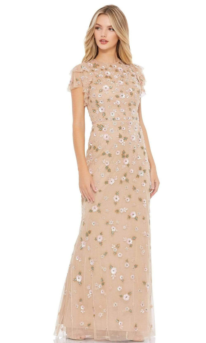 Mac Duggal - 9086 Floral Beaded Column Dress Evening Dresses 0 / Nude/Multi