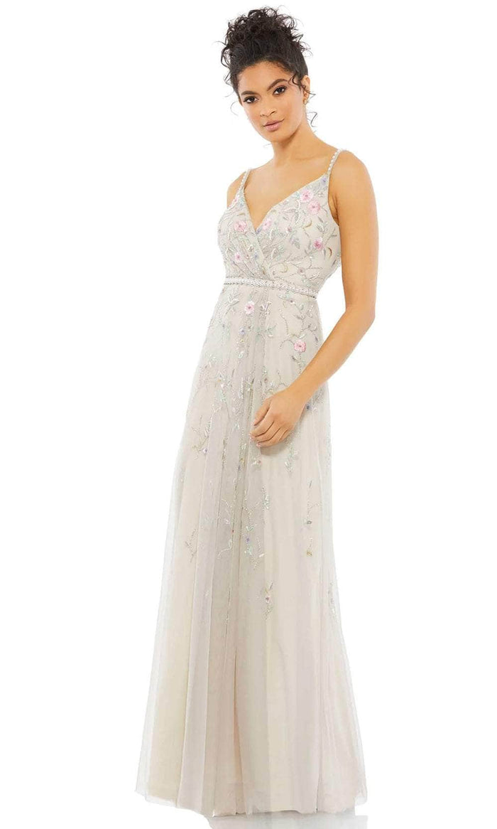 Mac Duggal 9141 - Sleeveless V-Neck Prom Dress Prom Dresses 0 / Beige Multi