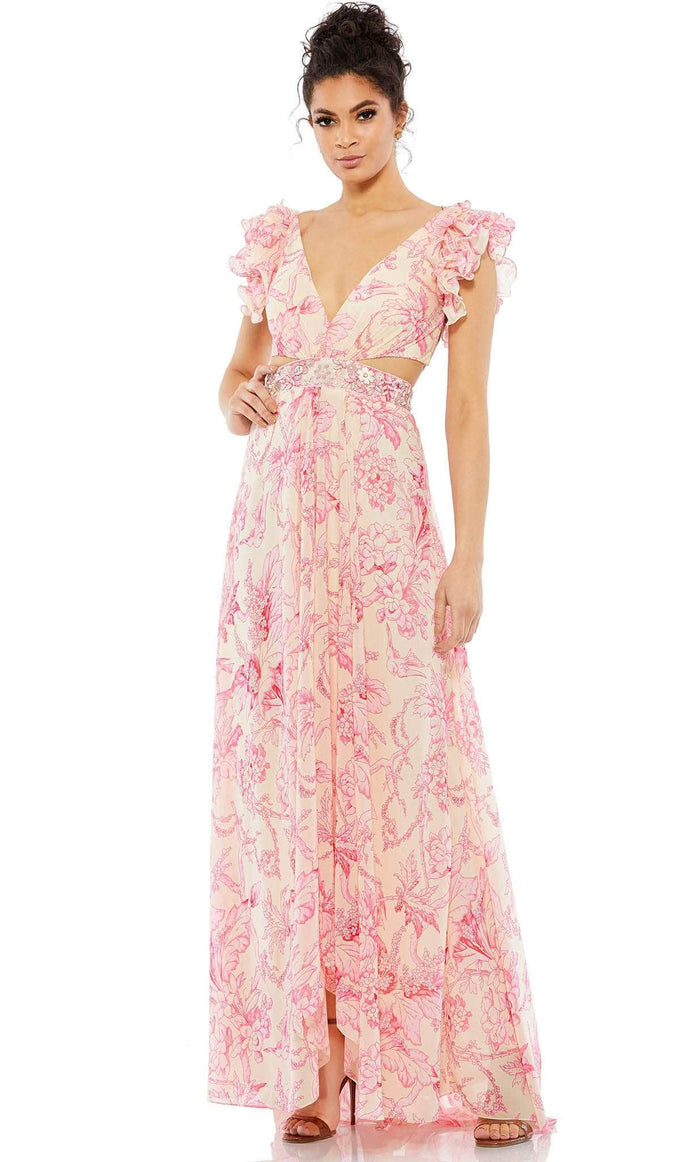 Mac Duggal 9161 - Floral Ruffled Formal Dress Evening Dresses 0 / Pink Multi