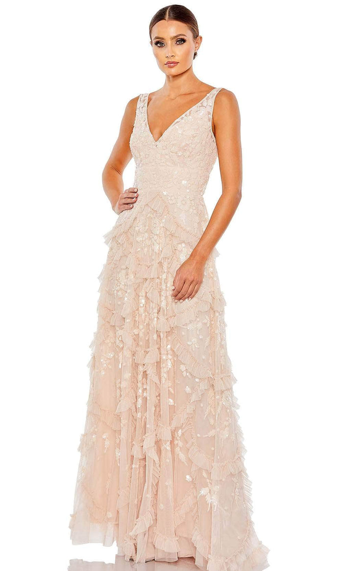 Mac Duggal 9162 - Sleeveless Deep V-neck Long Dress Special Occasion Dress 0 / Blush