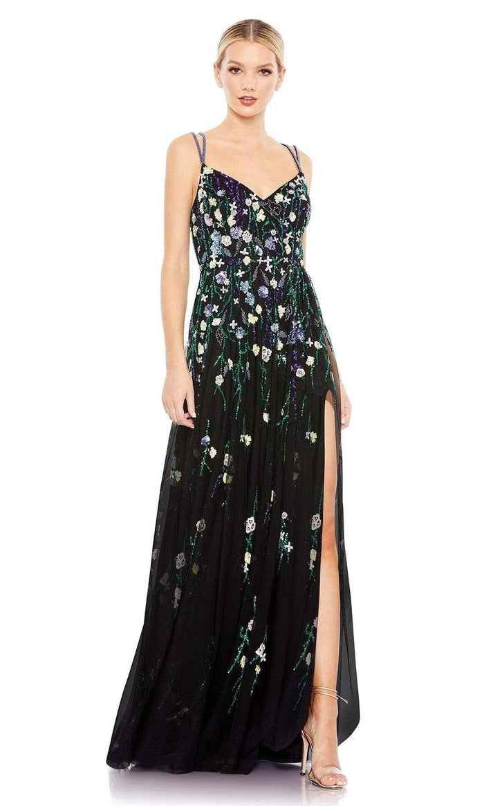 Mac Duggal - 9172 V-Neck Floral Sequin Dress Special Occasion Dress 0 / Black
