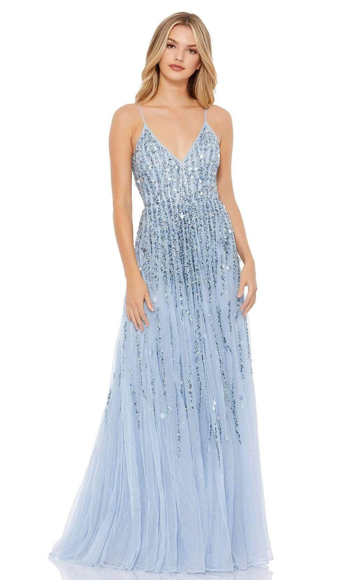 Mac Duggal - 93566 V Neck Sequined Tulle Gown Prom Dresses 0 / Fusion/Blue
