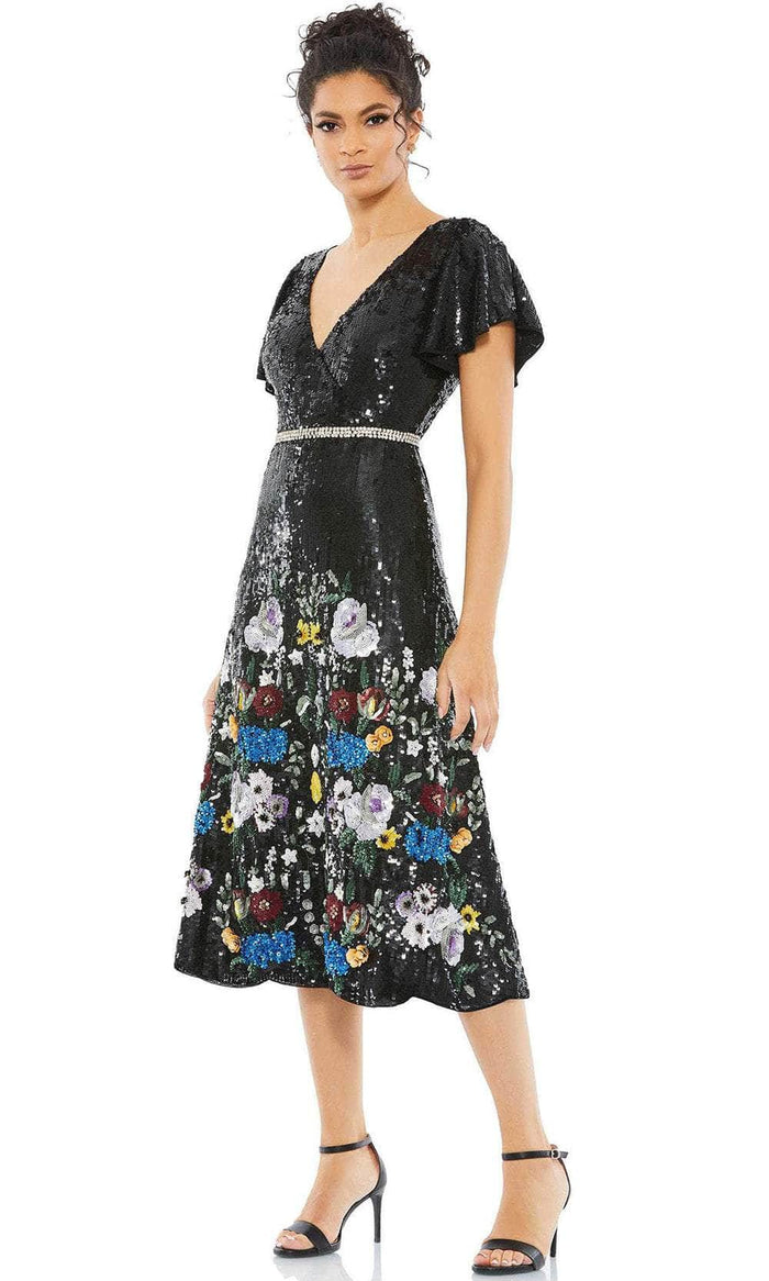 Mac Duggal 93594 - Floral Sequin A-Line Cocktail Dress Special Occasion Dress 0 / Black