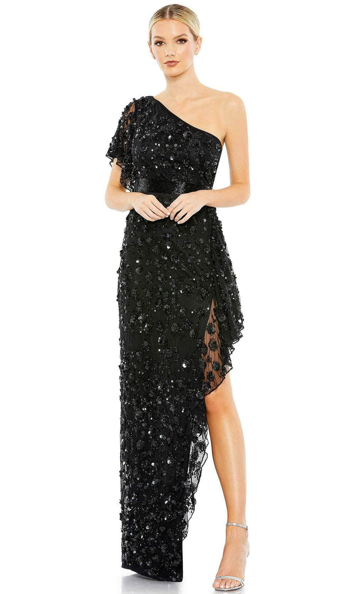 Mac Duggal 93687 - Asymmetrical One Shoulder Strap High Low Dress Evening Dresses 4 / Black