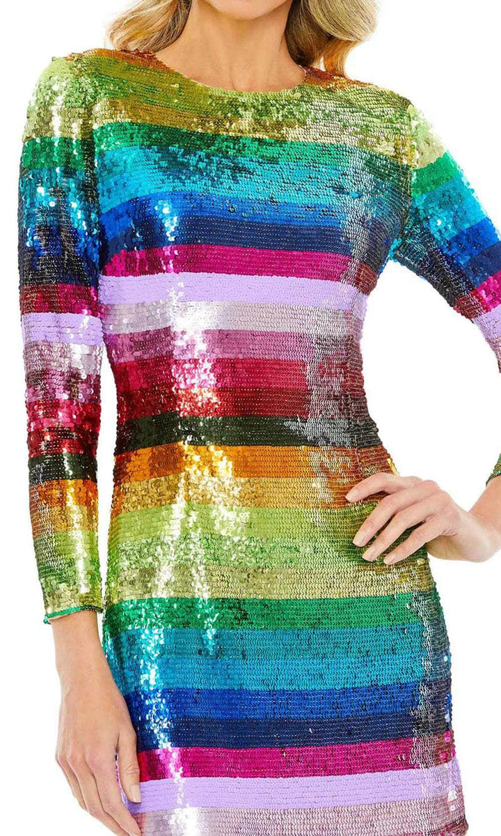 Mac Duggal 93724 Rainbow Striped Cocktail Dress Couture Candy